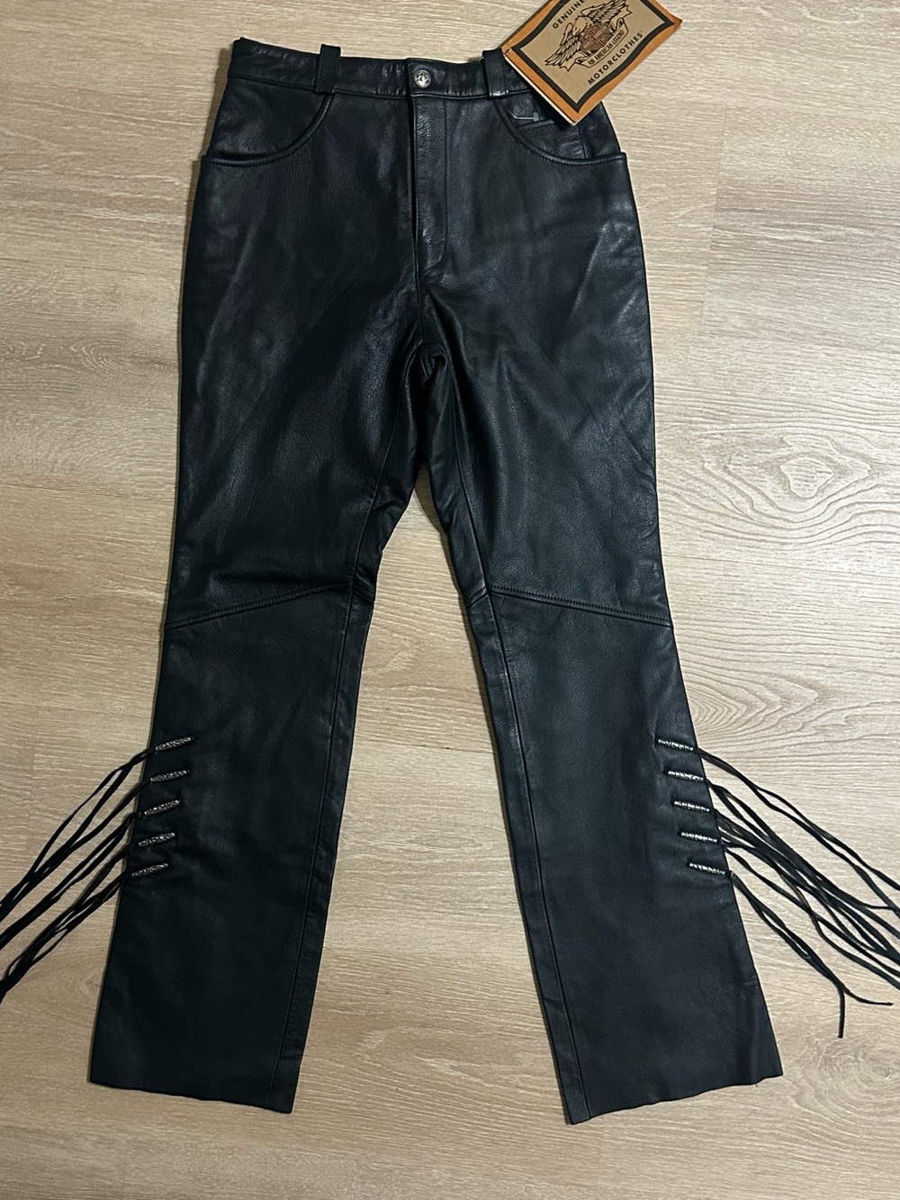 Vintage Dead Stock Harley-Davidson Leather Fringed Pants With Silver Beads NWT